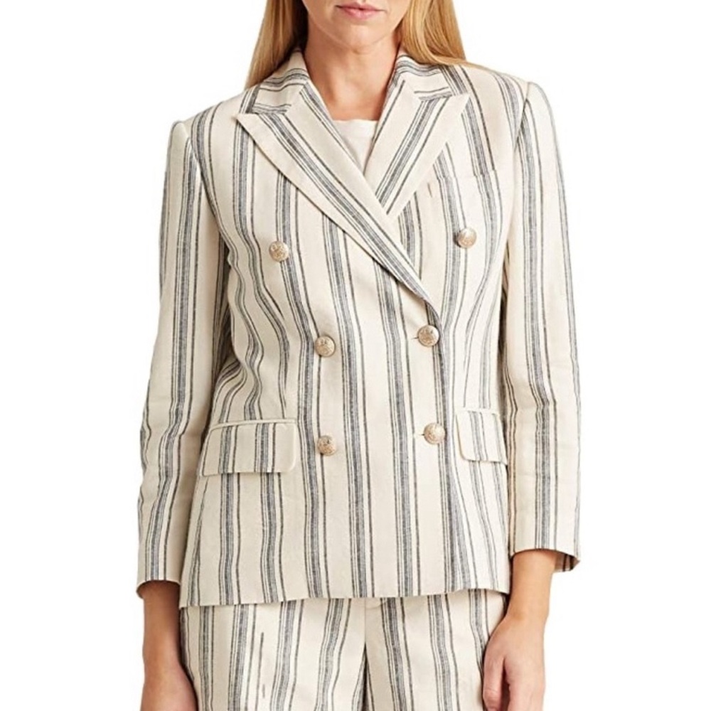 Lauren Ralph Lauren Linen Striped Blue and Cream Blazer Size 4